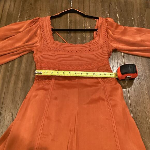 Free People Farrow Boho Romper Playsuit Viscose Terra Orange Long Sleeve US 2 - Picture 8 of 11